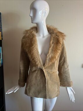 Guess Tan Suede Jacket with Faux Fur Collar